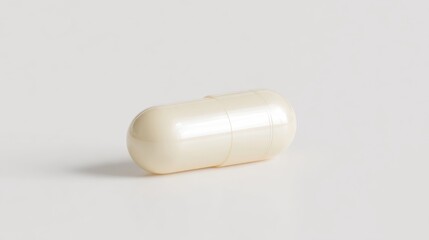 Cream-Colored Capsule On White Background. Symbol Of Healthcare And Medication