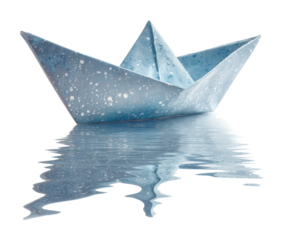 Paper boat floating on calm water tranquil scene artistic view isolated on transparent background