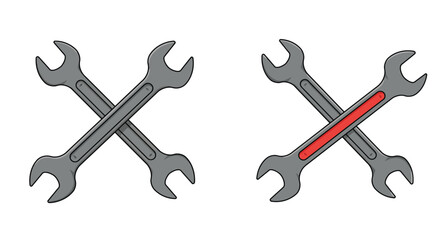 Two sets of crossed wrenches one with a red stripe illustrated design