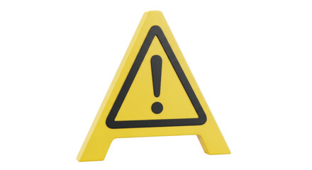 Isolated bright yellow warning sign with exclamation mark alerting of hazard ahead