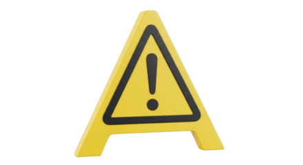 Isolated bright yellow warning sign with exclamation mark alerting of hazard ahead