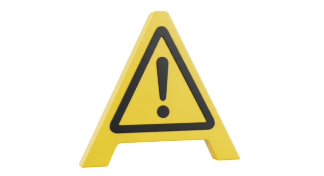 Isolated bright yellow warning sign with exclamation mark alerting of hazard ahead