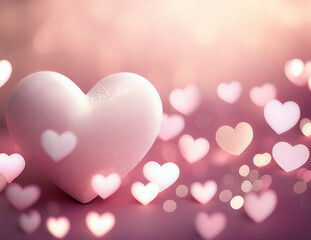 Soft Pink and White Valentine Heart Bokeh Background