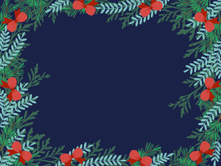 Christmas Floral Border with Red Bows Vector Illustration