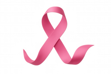 Pink ribbon representing breast cancer awareness, support, hope, and charity, transparent background