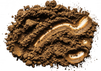 Brown powder texture with glowing lines isolated on a transparent background