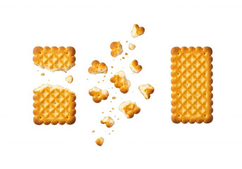 Golden Biscuits Crumbled Scattered isolated on a transparent background