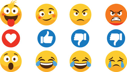 Fototapeta premium Collection of diverse emoji faces expressing a range of emotions and reactions.