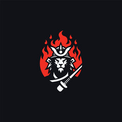 Lion Samurai Fire Logo