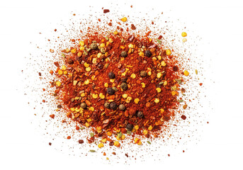 Red pepper flakes with peppercorns isolated on a transparent background