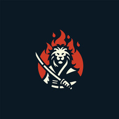 Lion Samurai Fire Logo