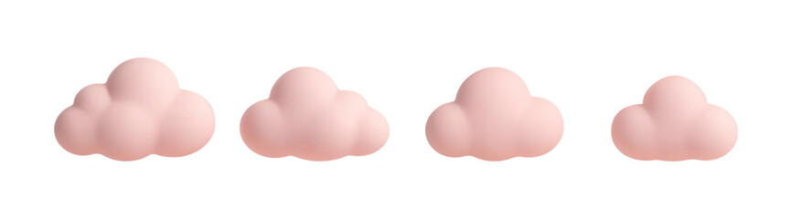 Cute pink cloud in minimal 3d style, fluffy pastel soft shape isolated on white. Modern 3d illustration with kawaii pink design, abstract dreamy atmosphere for app, icon, UI, game or decoration