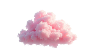Pink cloud in soft 3d style, dreamy fluffy cotton shape isolated on white background. Abstract pink 3d illustration with fantasy light, surreal atmosphere, romantic sky design, pastel magic mood