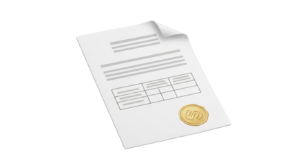 Isolated document page with form and seal on surface, paperwork ready for approval