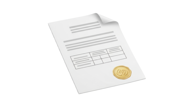 Isolated document page with form and seal on surface, paperwork ready for approval