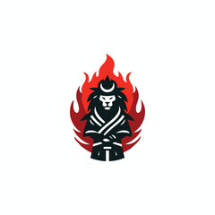Lion Samurai Fire Logo