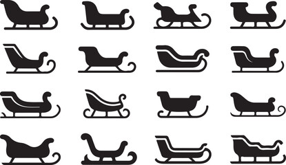 Black sleigh silhouettes on a white background