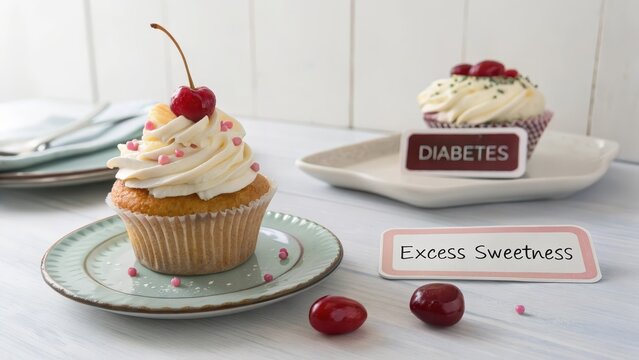 Cupcake with cherry on top placed on a small plate - Powered by Adobe