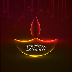 Happy Diwali Festival Greeting Background with Glowing Diya Lamp, Warm Gold and Red Light Illumination, Vibrant Indian Celebration Design for Card, Poster, or Holiday Decor