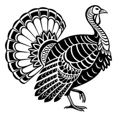 A black turkey silhouette chicken logo vector, and  cock bird vector, white of a silhouette illustration.