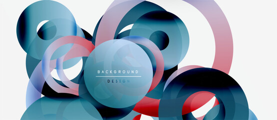 Abstract shapes overlap creating dynamic composition. Blue, red, white hues blend seamlessly. Modern design element for backgrounds.