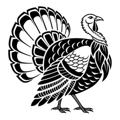 A black turkey silhouette chicken logo vector, and  cock bird vector, white of a silhouette illustration.