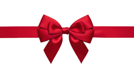 Isolated red satin ribbon with elegant bow, festive present decoration with no background