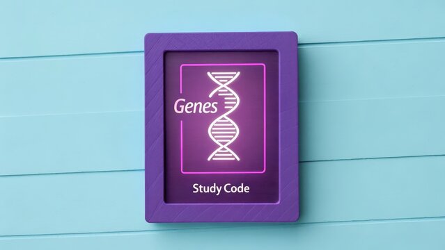 DNA Helix illustration inside a bright violet frame - Powered by Adobe
