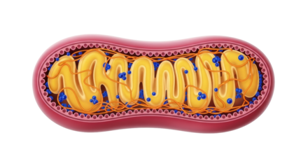 Isolated Mitochondrion Organelle with Cristae and Matrix Showing Cellular Respiration