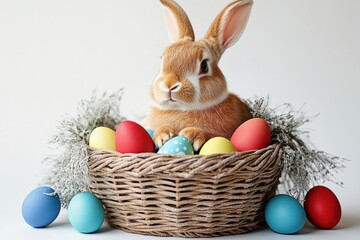 Easter Bunny in a Basket of Eggs