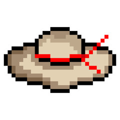 Naklejka premium Beach hat in pixel art style