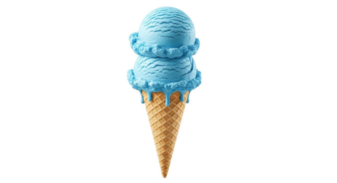Isolated Blue Bubblegum Flavored Ice Cream Cone, Summer Treat, Dessert, Refreshing, Delicious