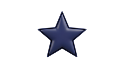 Isolated five-pointed star emblem, single glossy, dark blue badge, shiny metallic, navy symbol