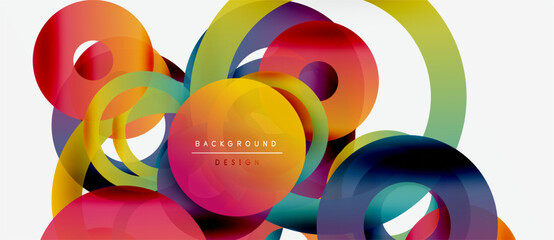 Abstract colorful circles overlap, creating dynamic visual texture. Modern design elements suggest creativity, energy, vibrancy.