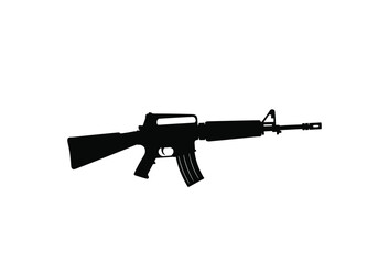 A silhouette of a modern semi automatic rifle on a white background.