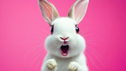 Obraz premium Cute White Rabbit with Open Mouth