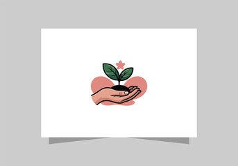 Hand holding tree logo nature, growth, and environmental care. health care icon vector design 