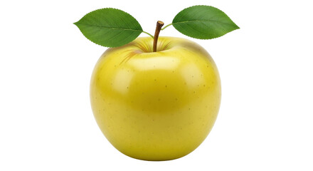 Isolated golden apple with leaves, fresh and shiny, perfect for healthy recipes, diets, snacks