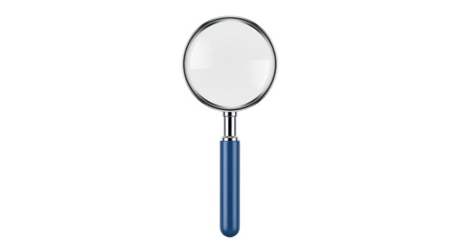 Isolated magnifying glass to zoom in for study or research; blue handle handheld tool
