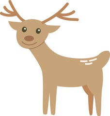 Cute Cartoon Reindeer with Antlers Christmas and Winter Holiday Illustration