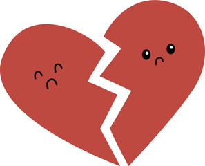cute broken heart illustration, sad love symbol, kawaii emotional design