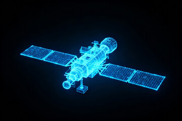 Satellite in space with glowing blue outline