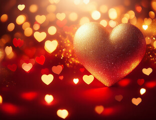 Red and Gold Romantic Valentine Heart Background
