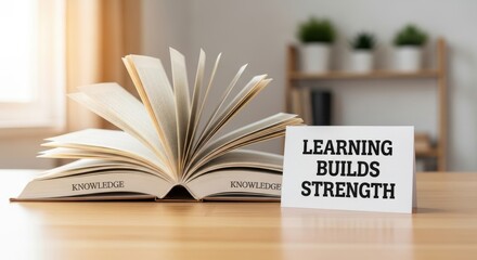 Opened book with inspirational quote about learning and growth