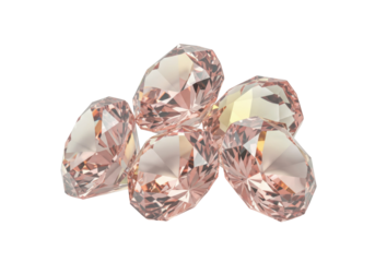 Pile of pink diamonds isolated on transparent background, precious gemstones for jewelry design and luxury concepts