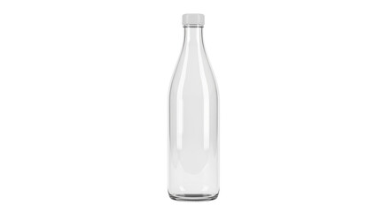 Isolated clear glass bottle with cap for water, juice or other beverages on display