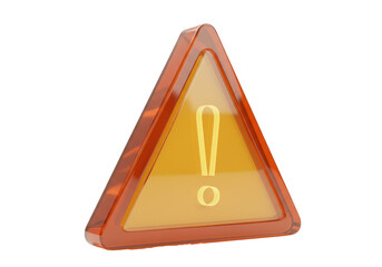 Orange triangular warning sign with exclamation mark isolated PNG, attention symbol for safety and caution on transparent background