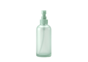 Frosted green spray bottle isolated on white, refillable container for beauty products and aromatherapy mist