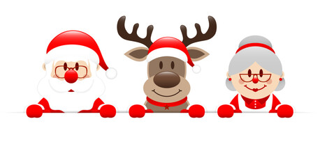 Weihnachtsmann Rentier Und Oma Halten Horizontales Banner