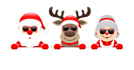 Weihnachtsmann Rentier Und Oma Sonnenbrille Halten Horizontales Banner